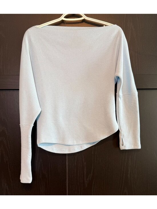 We The Free Tops - We The Free People Blue Fuji Waffle Knit Off Shoulder Top Medium Long Sleeves